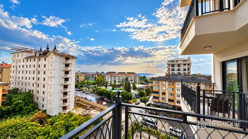 Luxury Furnished 1+1 Apartment with Sea View for Rent in Alanya Oba